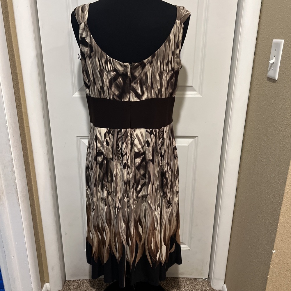 R&M Richards Dress Size 16 Brown Sleeveless Dressy Abstract Stretch Zip Back‎ - Picture 6 of 10